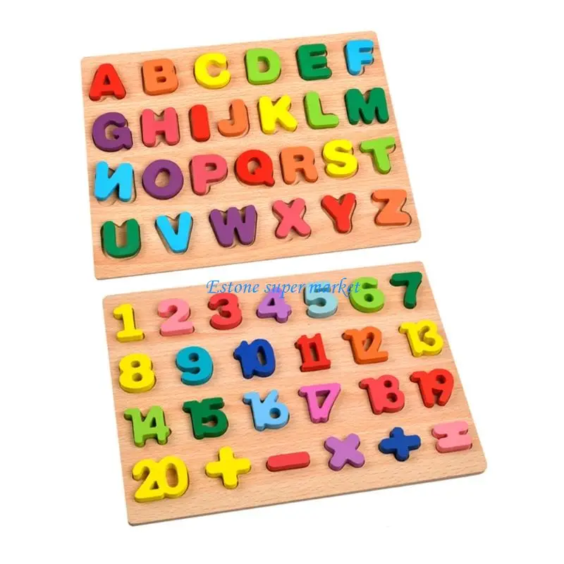 Puzzle amusant 090B avec 26 lettres en bois colorées, cadeau éducatif pour l'apprentissage précoce