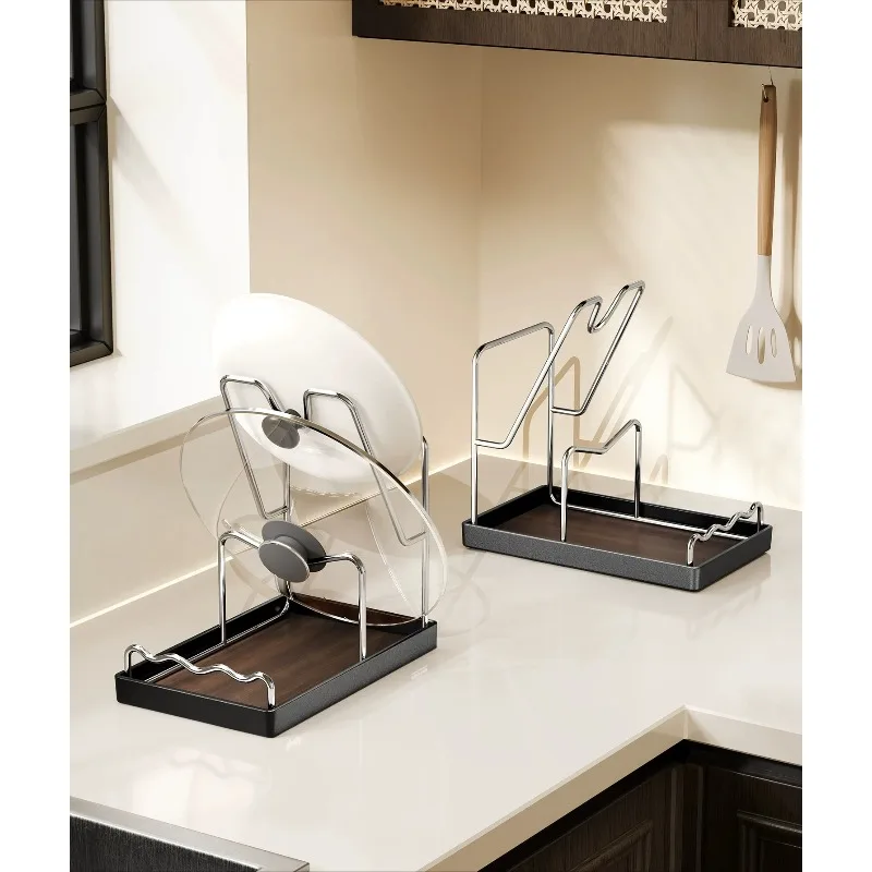 Medieval style pot lid rack, kitchen household free punching, countertop multi-functional cutting board storage rack
