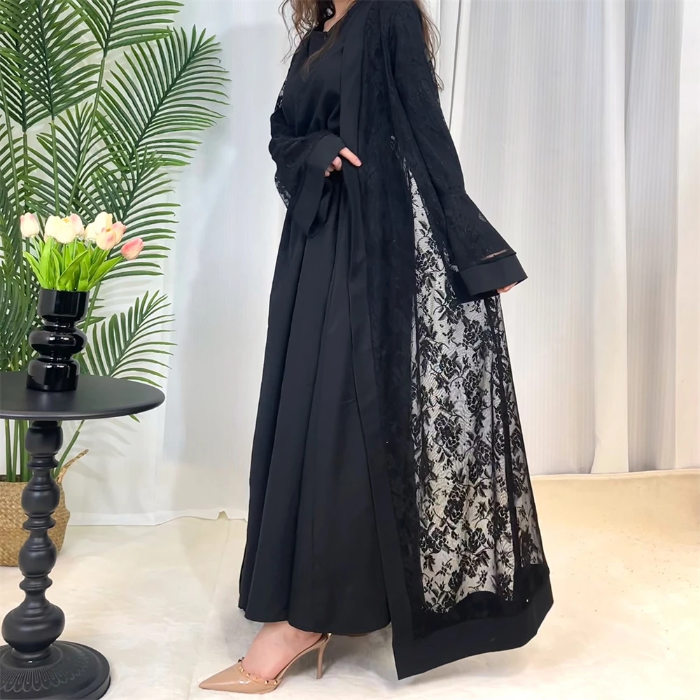 Imagem -05 - Vestido Muçulmano para Mulheres Ramadan Kaftan Turquia Abaya Eid Jalabiya Roupa Islâmica Vestido de Robe Conjunto de Peças