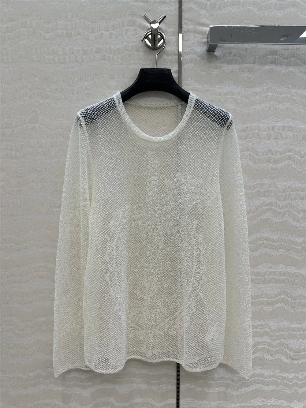 

Women's 25 Spring/Summer New Collection Lace Hollow Round Neck Comfortable, Fashionable, Versatile Long Sleeve Knitted Shirt