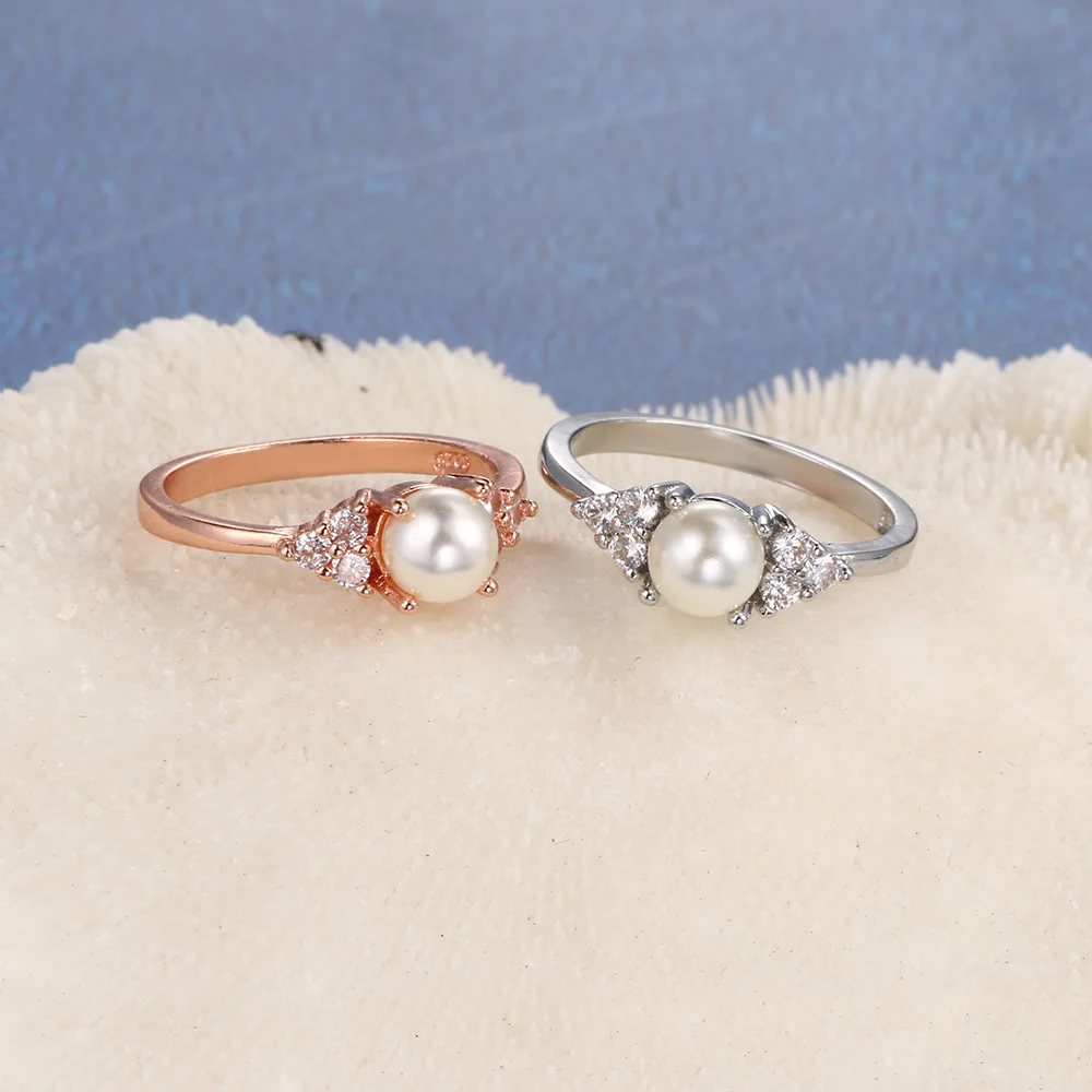 Double Fair Imitation Pearl Dainty Rings For Women Elegant Rose Gold Color Engagement Anniversary Gift Jewelry Ring KCR263