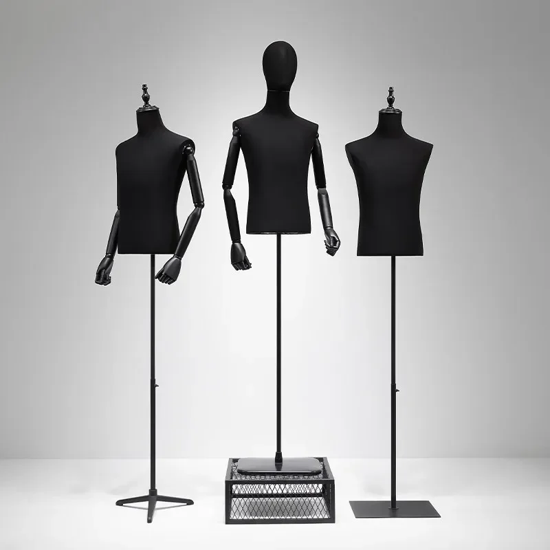 for High-end Men Half Body Mannequin Black Cotton Suit Display Stand Full Body Fake Human Model Props for Clothing Store