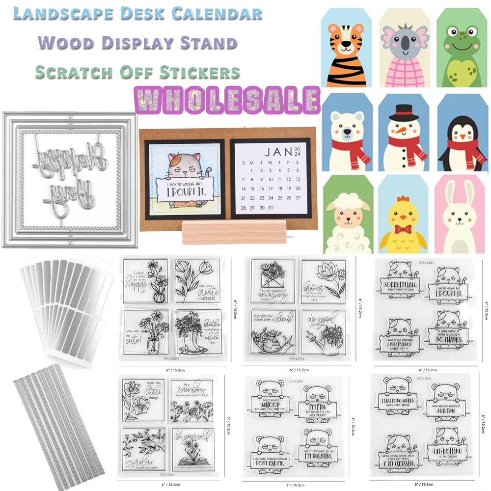 

Wholesale 5pcs/10pcs Wood Card Holder/2024 Desk Calendar Desktop Decor/10Sheets Scratch-off Stickers DIY Children's Vouchers