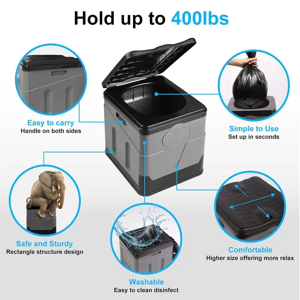 Portable Toilet,Upgrade Portable Toilet for Adults Camping,Tall Camping Toilets Portable for Home/Camping/Boat/Hiking/Long Trips