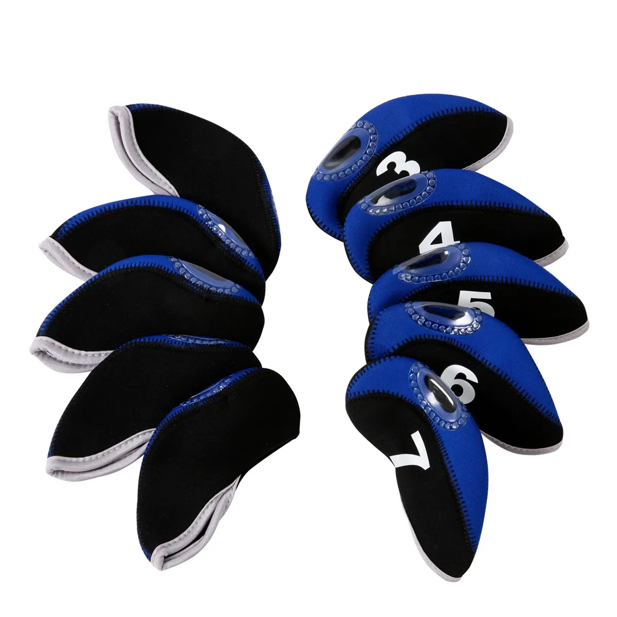 10Pcs Golf Iron Head Covers Neoprene Club Covers Set for 3 4 5 6 7 8 9 A Irons Water Resistant Elastic Protection Travel