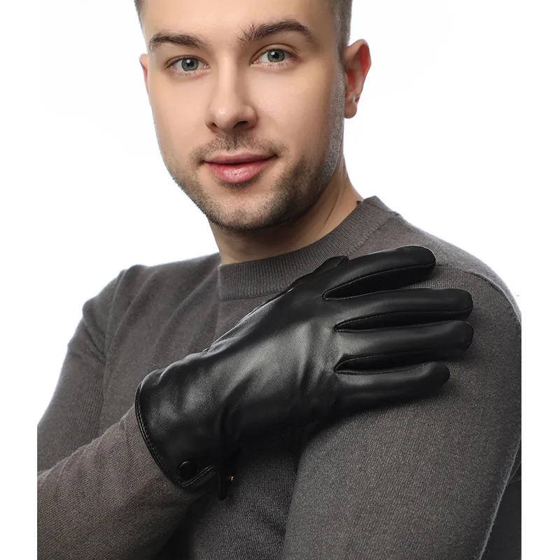 Wholesale Outdoor Driving Cycling Business Men's Sheepskin Gloves Winter Warm Touch Screen Fleece Warm and Cold-proof
