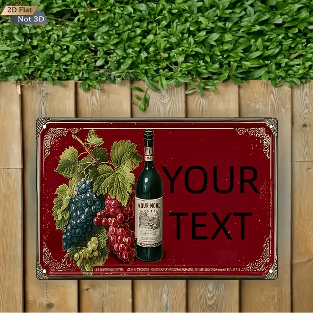 CIFbuy Custom Text Rectangle Metal Sign,Vintage Wine Grape Wall Decor (Only For Decoration)