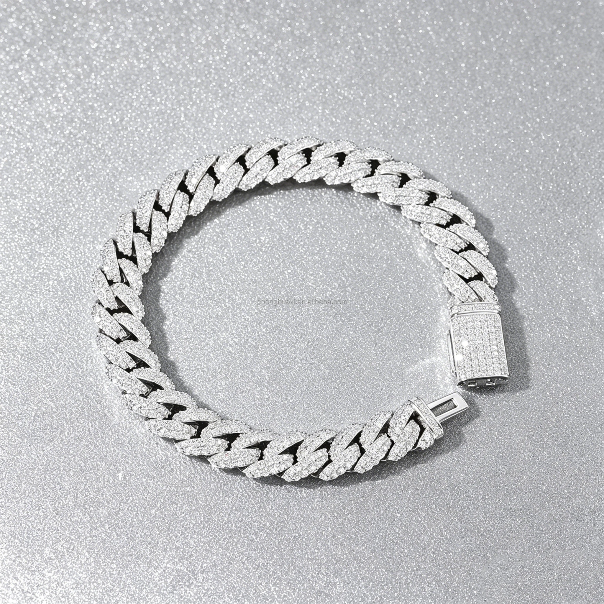15mm .Wholesale 10mm Moissanite Cuban Link Chain Necklace for Men Hip Hop Sterling Silver 925 Diamond Jewelry Daily Wear Gift.