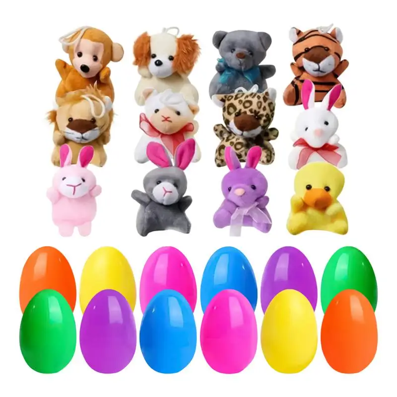 12pcs Easter Eggs Filled with Plushies Stuffer Stuffed Plushies Holiday Doll Pre Filled Stuffed Animal Plush Toys Basket Stuffer