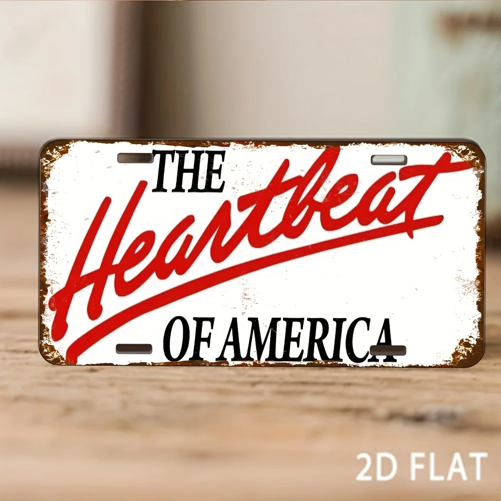 1pc 2D Flat Design Specifically for Men's and Women's License Plate, Aluminum Wall Art Decoration,The Heartbeat of America