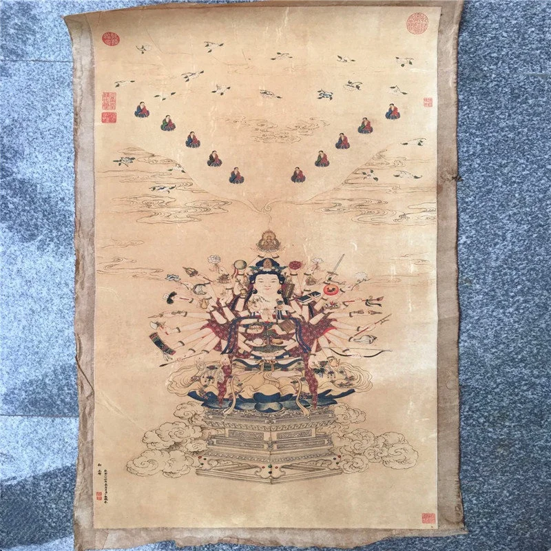 Antique calligraphy and painting Thousand Hand Guanyin statue collection home wall decoration hanging paintings