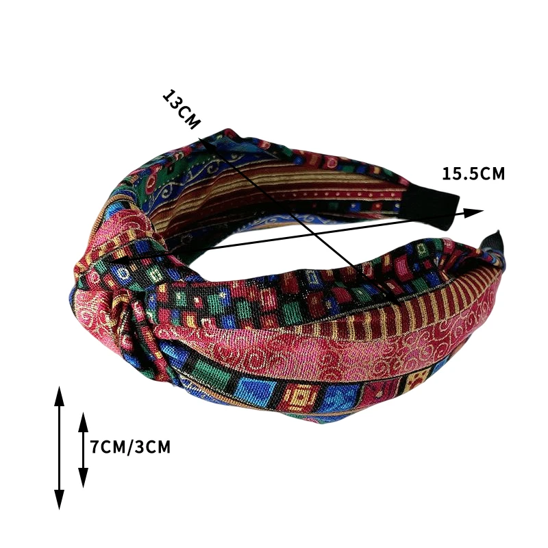 Ethnic Style Wide Edge Knot Printed Fabric Hairhoop Hairband For Women\'s High-End Fashion And Versatile Color Contrast Headband