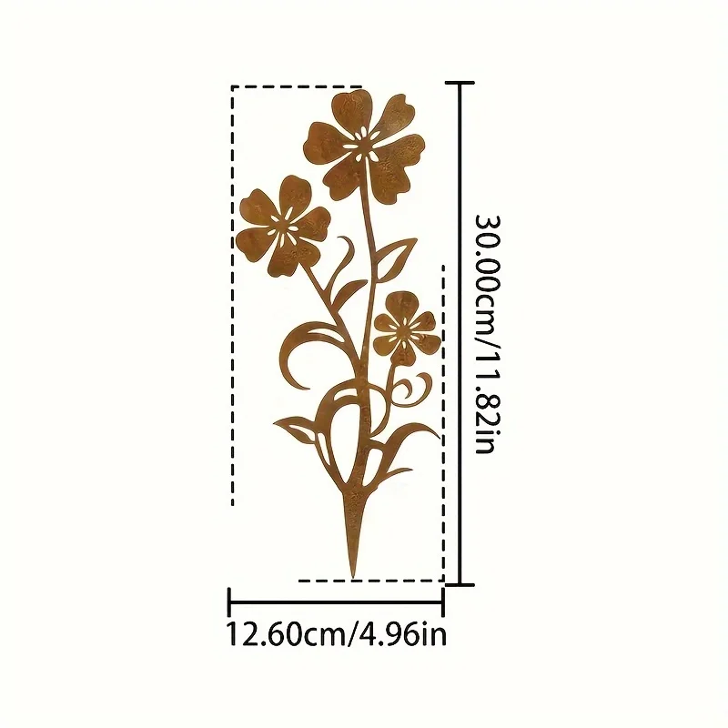 Rusty Metal Flower Garden Stake, Corten Steel Floral Silhouette Yard Decor, Weatherproof Outdoor Art for Garden Yard Decor