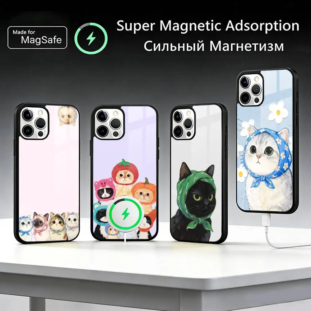 

Color Cartoon Cat Pattern Phone Case For IPhone17 16 15 14 13 12 11 Plus Pro Max Plus Wireless Charger Cover Funda