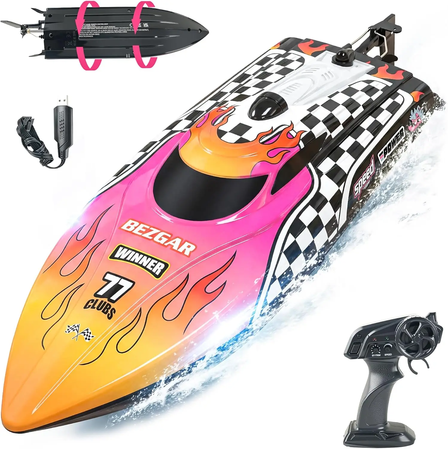 Remote Control Boat 12 Inch, High-Speed 25 KPH RC Boat for Kids and Adults, Waterproof Toy with 2 Rechargeable Batteries for Pool and Lake