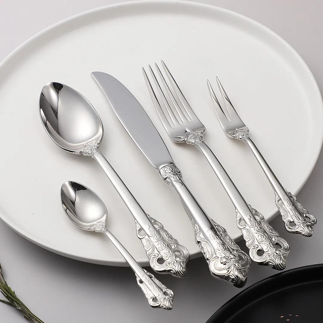 

Dinner Silver Stainless Steel Cutlery Set 5pcs Knife Fork Coffee Spoon Fruit Fork Dinnerware Kitchen Silverware Tableware Set