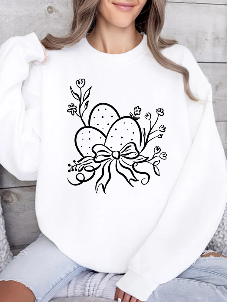 

Женская толстовка с круглым вырезом и принтом «Три пасхальных яйца», повседневный пуловер с длинными рукавами, свободный крой, для ежедневной носки