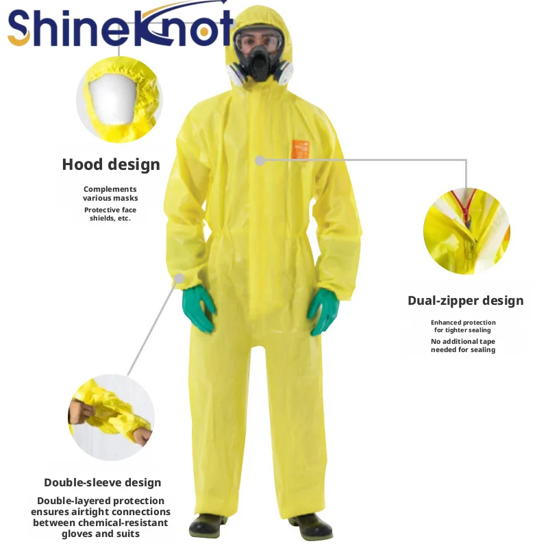 SHINEKNOT Yellow Acid Alkali Resistant And Chemical Resistant Double Cuff Cap Protective Suit Professional Grade Protective Suit