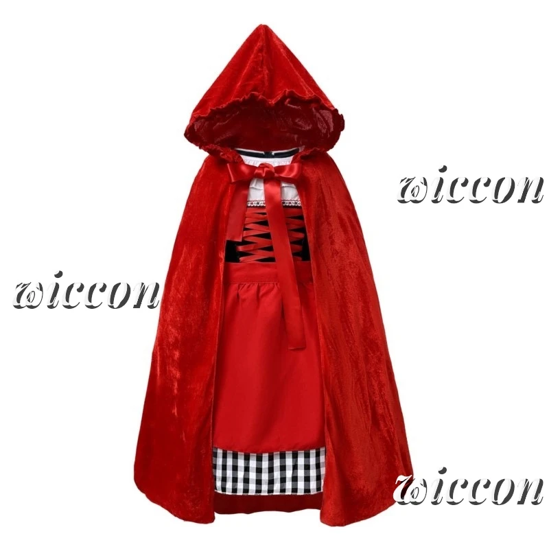 น่ารัก Red Riding Hood เครื่องแต่งกายสําหรับสาว Cape แต่งหน้า Ball Party เครื่องแต่งกายที่สมบูรณ์แบบสําหรับคริสต์มาสฮาโลวีนการแสดง