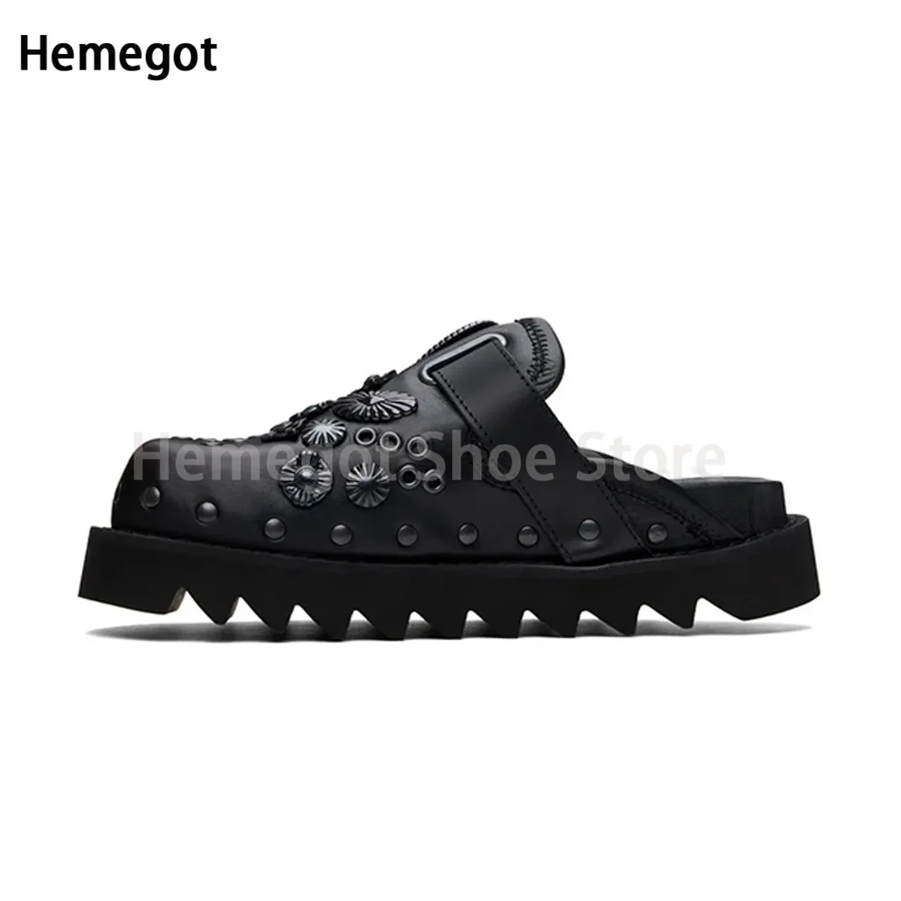 Rivet Thick Sole Baotou Slippers Female Summer Outdoor Retro Black Sandals Female Muller Half Slippers Female Sandalias De Mujer