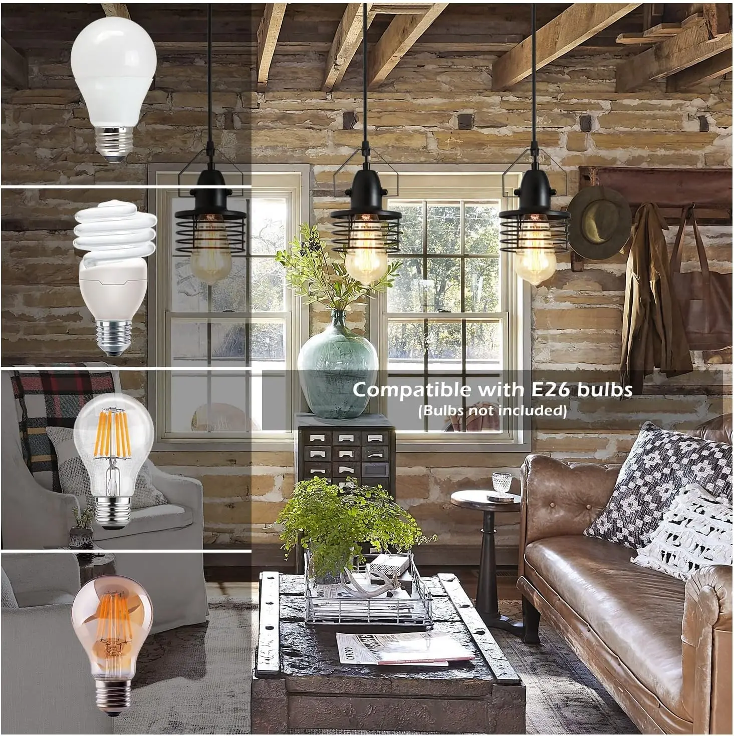 Industrial Black Pendant Light Metal Cage Pendant Lights Dining Room Hanging Lighting for Kitchen Island Living Room Bedroom