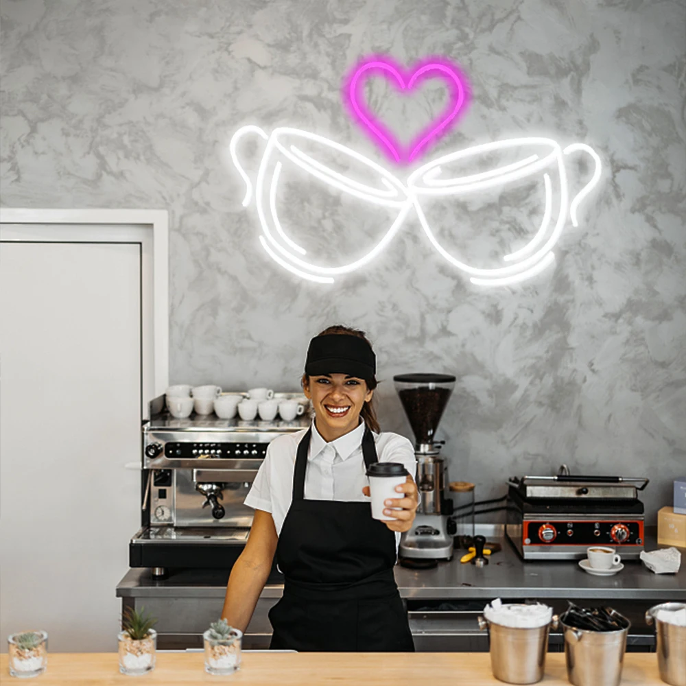 Coffee Cheers Heart Neon Signs Led Room Wall Decor USB Powered For Cafe Shop Window Sign Restaurant Hotel Bar Art Decoration