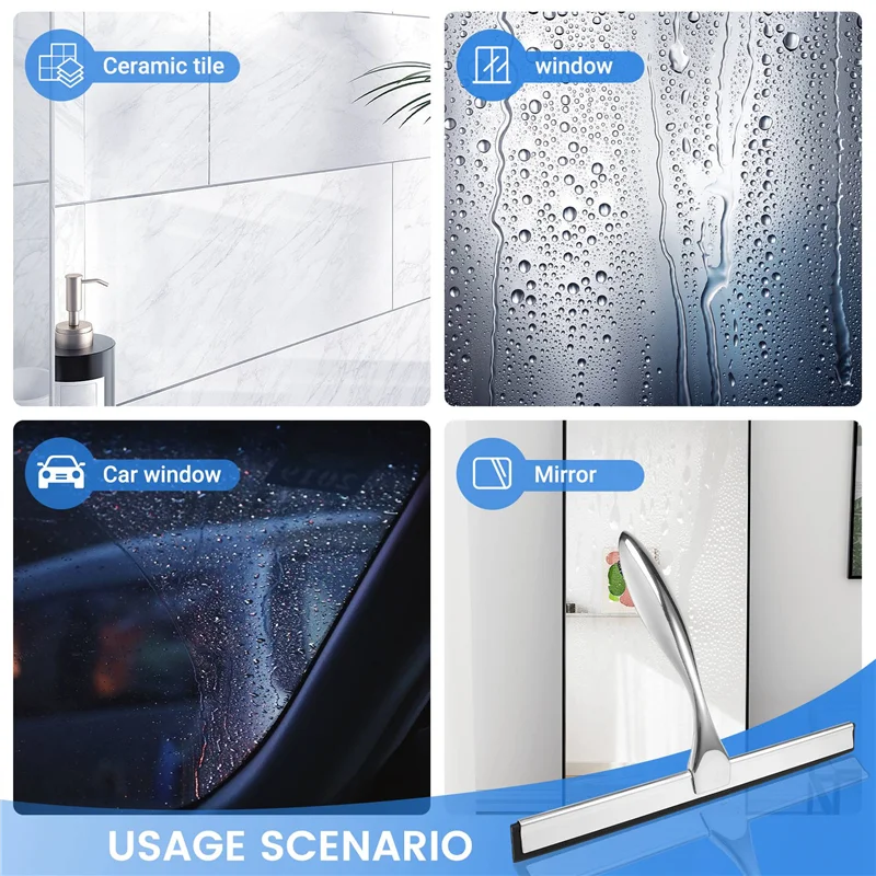 Premium Stainless Steel Squeegee For Shower Doors, Bathroom, Window And Car Glass, All-Purpose Cleaning Glass Wiper-A21R