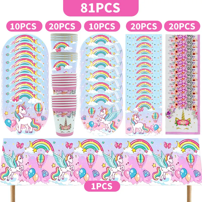 Happy Birthday Unicorn Gift Bags Wedding Party Favor Unicorn Theme Birthday Party Decorations Supplies Tableware Set Plates Cups