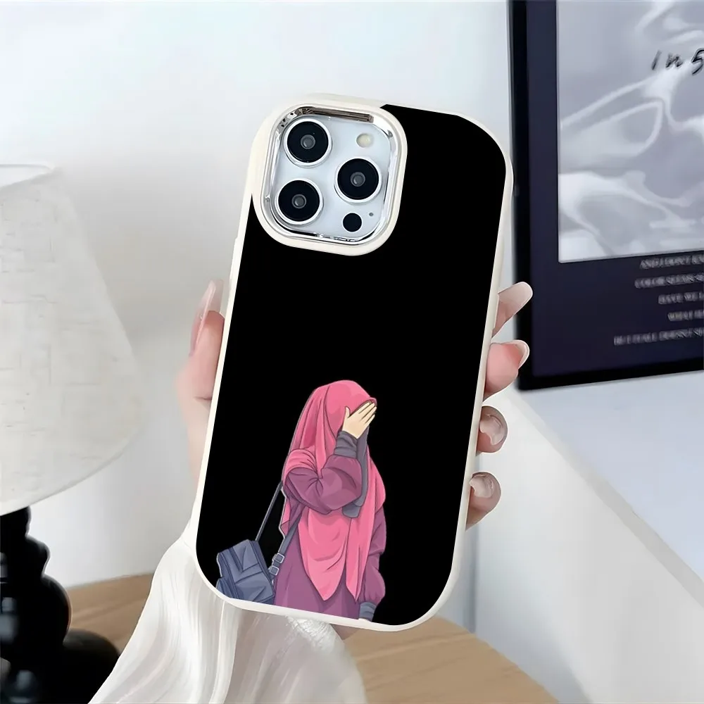 Muslim Islamic Arabic Hijab Face Gril Eyes Koran Phone Case Plating Camera Oval Soft Silicone For IPhone 16 15 11 12 13 14 Pro M