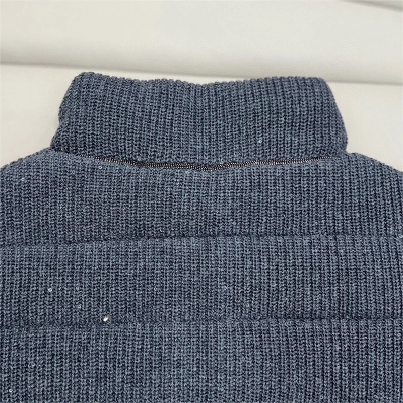 شتاء جديد المرأة الوقوف طوق سميكة الدافئة الترتر محبوك أسفل سترة Y2K جودة عالية موضة عادية بسيطة تانك القمم #5