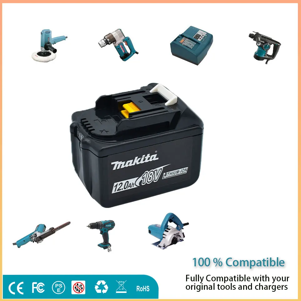 100% Makita Replacement 18V 12.0Ah Battery For BL1830 BL1830B BL1840 BL1840B BL1850 BL1850B rechargeable battery LED indicateur image 2