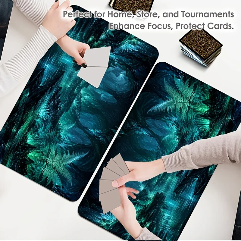 Luminous blue forest cave card game mat, large non-slip table mat, can be used as a trading card battle mouse pad, suitable