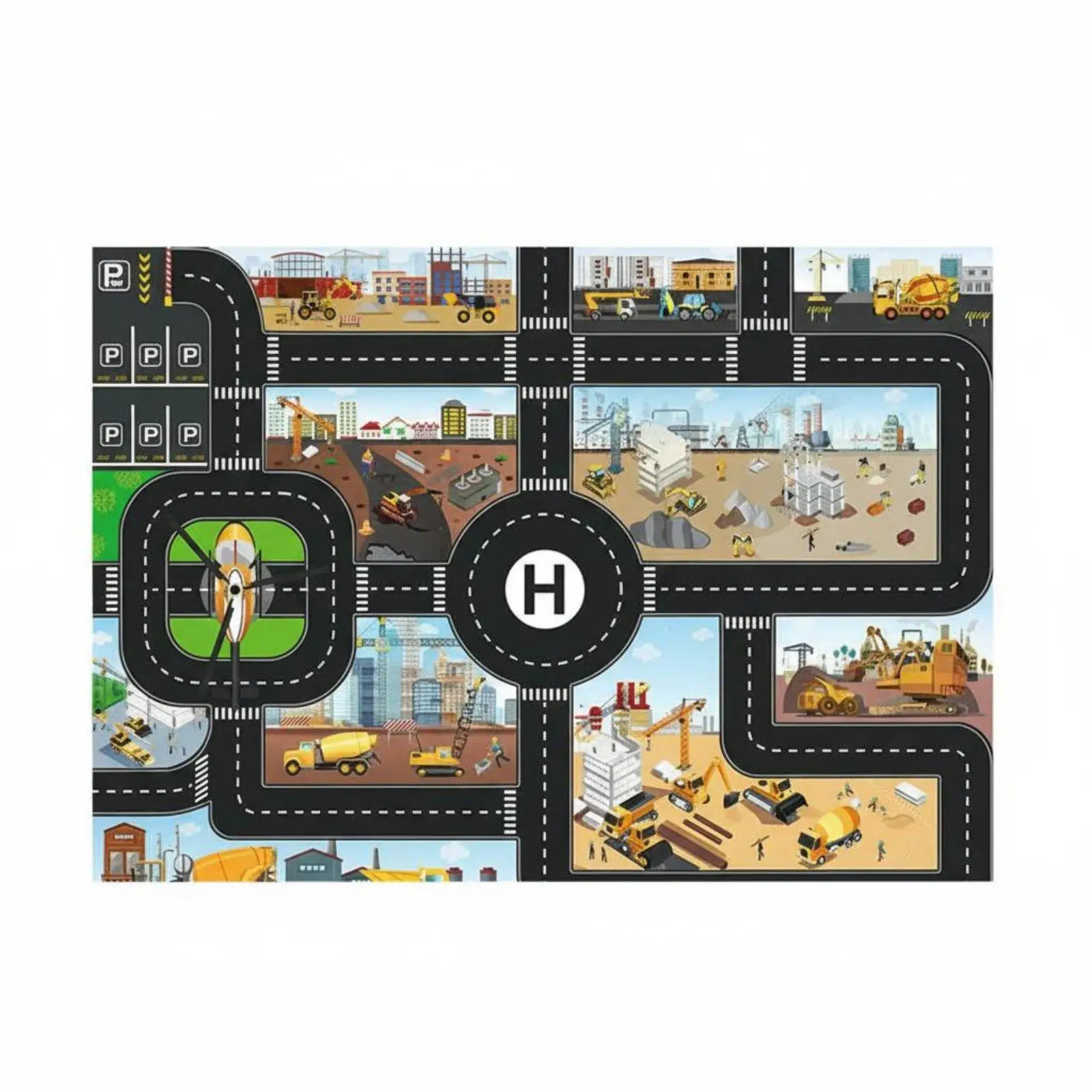 Traffic Road Sign Activity Rug for Kids Educational Toys Creative Play Mat City Layout Children’s Toy Basket Organizer