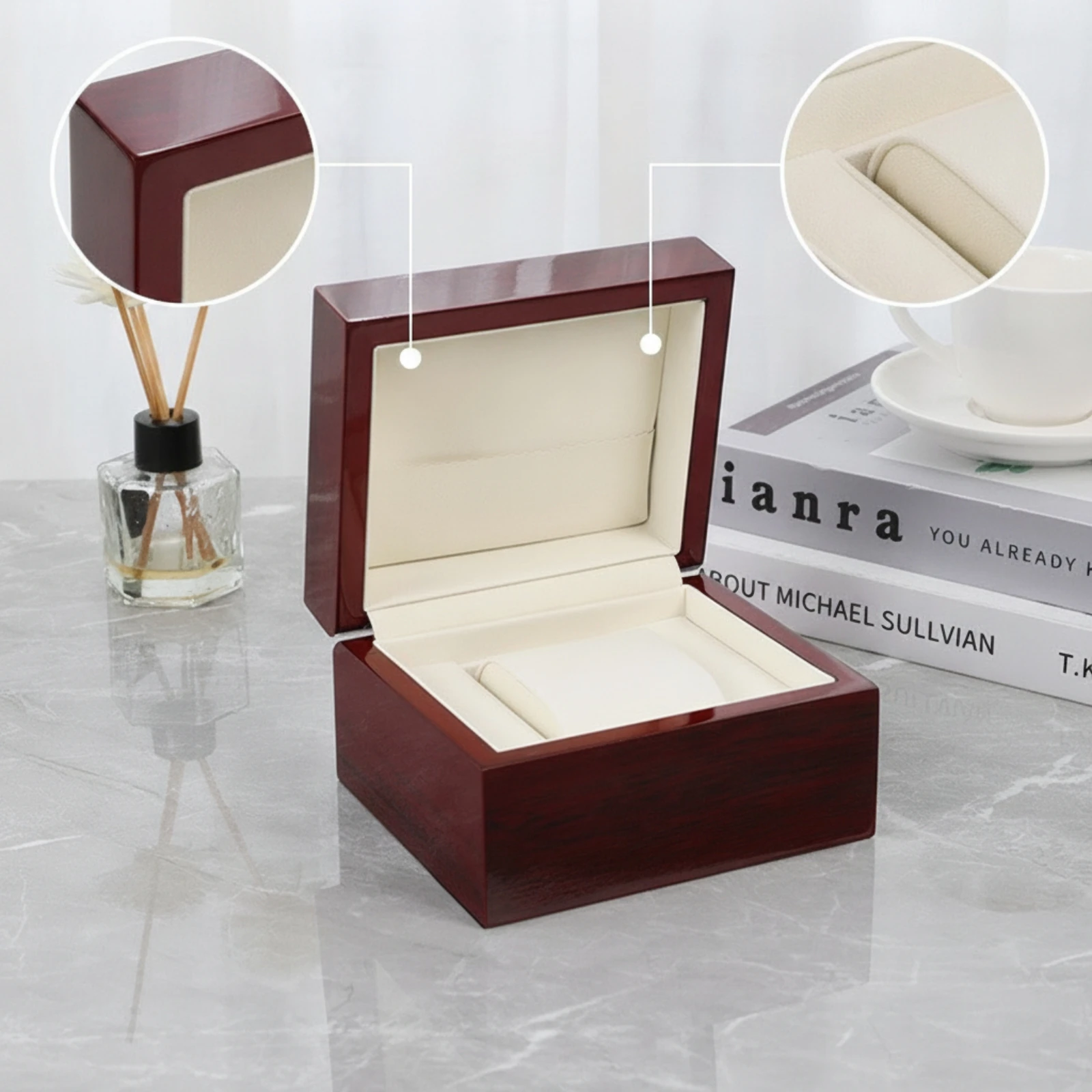 Watch Display Box Wooden Watch Storage Box Organizer Lacquered Glossy for Men, Dresser, Nightstand