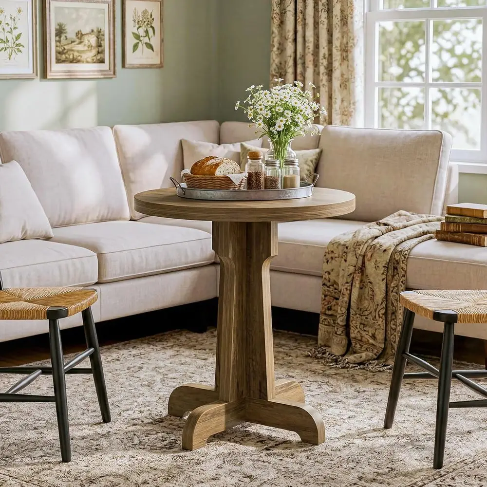 

23.6 Round Dining Table, Compact for Small Spaces, Ideal for Home, Cafe, Brown