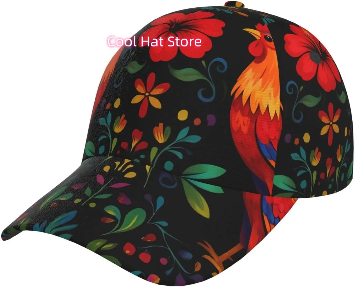 Cute Chicken Flower Pattern Baseball Cap Adjustable Cotton Baseball Hat for Sports, Outdoor, Travel Gifts for Men Black