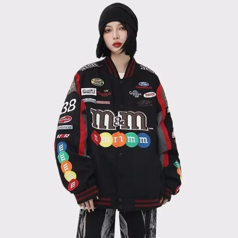 Unisex American Bombers Coat Spring Autumn Hip Hop High Street Stand Collar Bomber Varsity Racing Woman Jacket Long Sleeve Coats