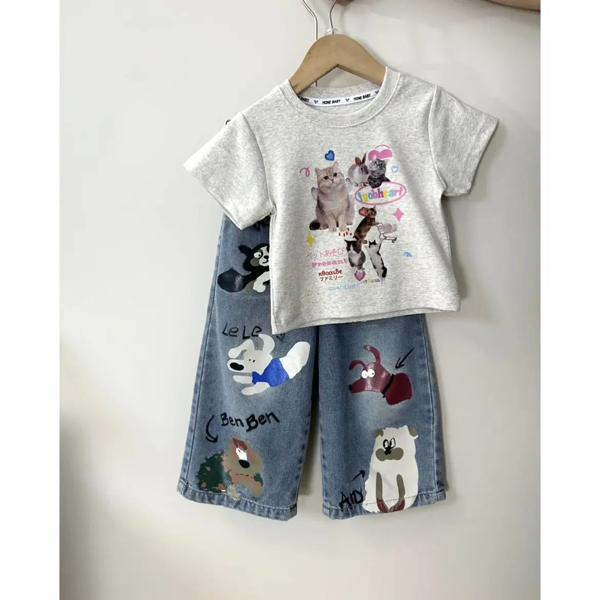 New Baby Girls Summer Cute Sets  Cartoon  T-shirt  + Jean Pants   Princess  Fashion Suits 2-8T