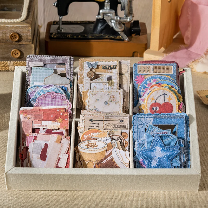 30pcs Sewing Journal-Themed Hard Card Stickers Embroidery-Textured Handbook DIY Materials Album Collage Decorations Mr. Paper