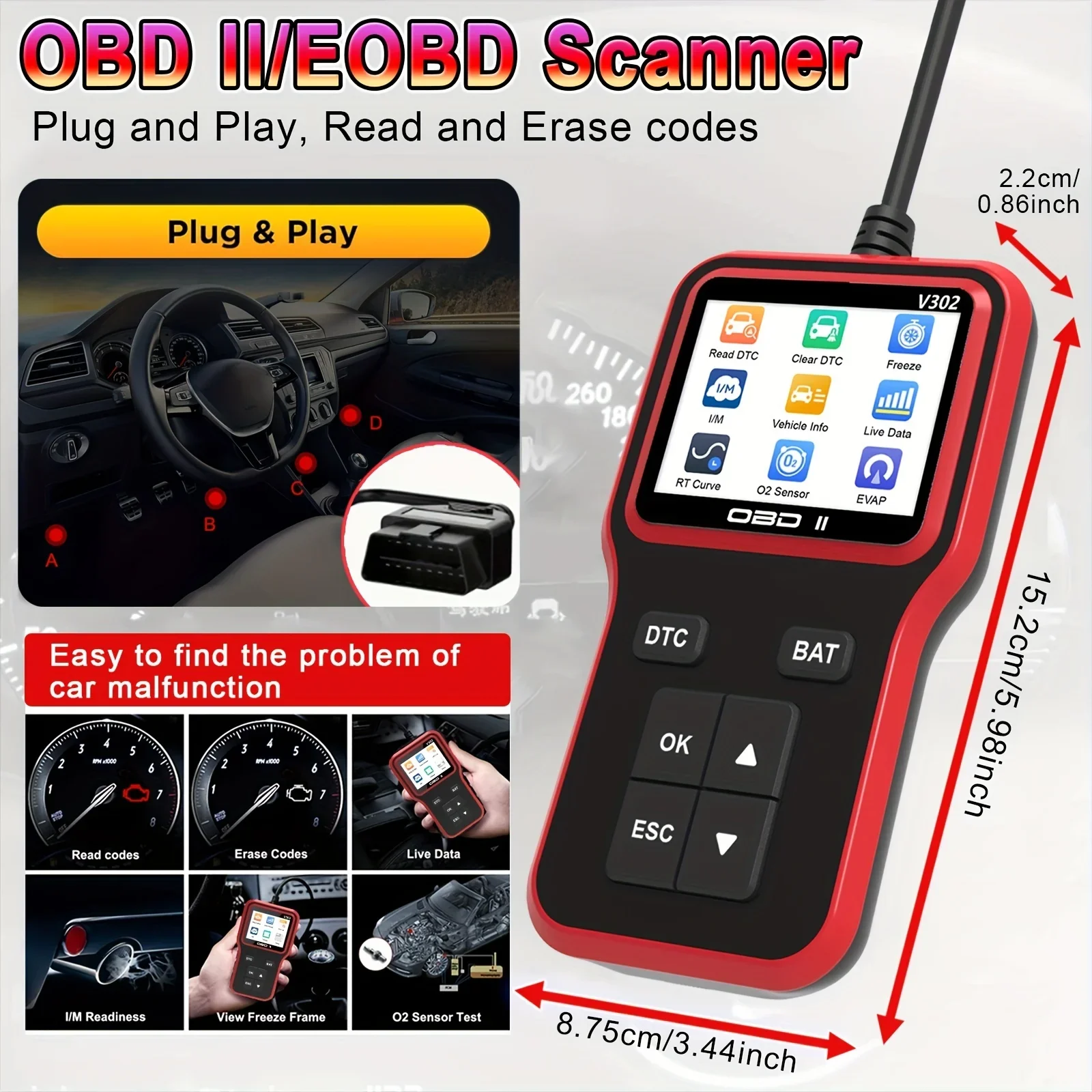  الماسح الضوئي OBD2 - قارئ رمز خطأ محرك السيارة الذي يعمل بمنفذ USB وأداة تشخيصية لجميع مركبات بروتوكول OBD II #6