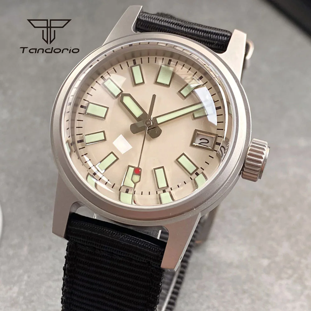 Tandorio Dive NH35 Movt Domed Sapphire 36mm Sandblasted Automatic Watch for Men 20BAR Date Luminous Lady Wristwatch Sterile Dial