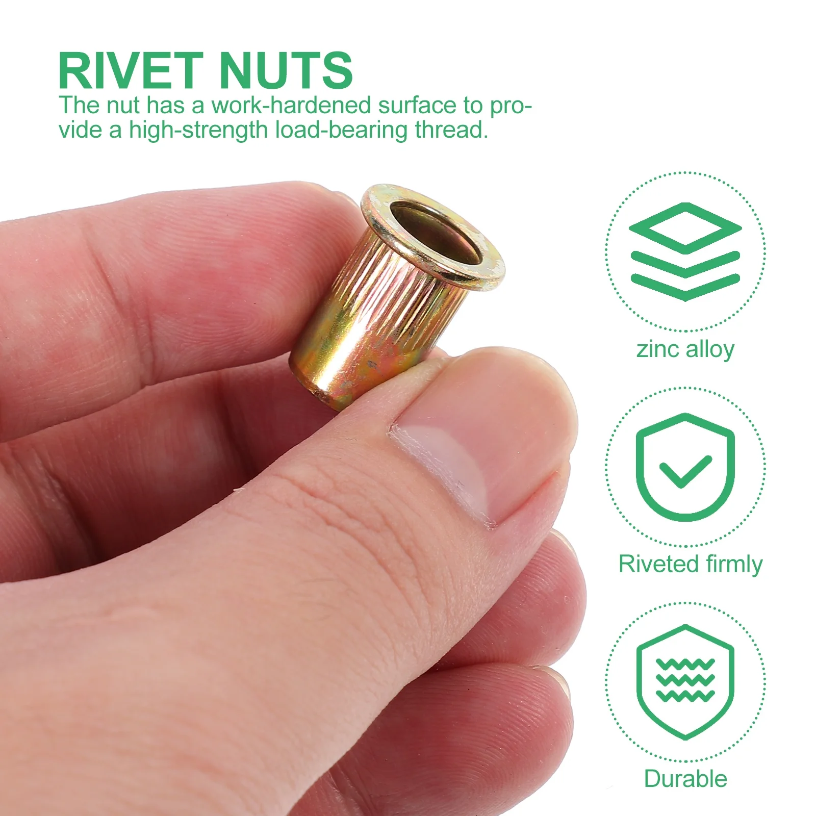 

165Pcs Zinc Plated Rivet Nuts Assortment Kit Flat Head Insert Riveted Nuts High Strength Load Bearing for Electrical Appliances