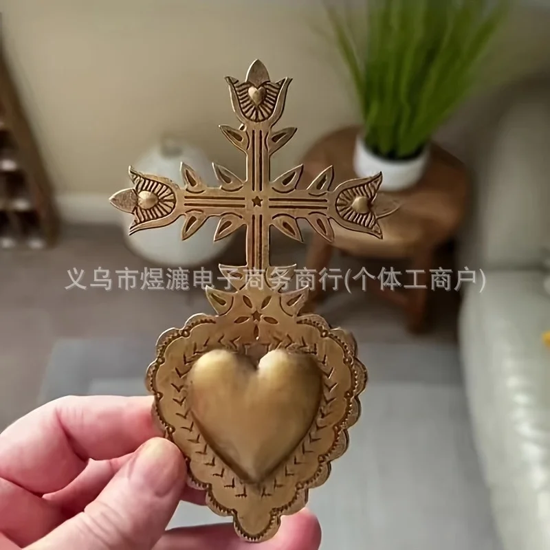 Vintage Resin Sacred Heart Cross, Wall Art Gothic Religious Home, Decor Hanging Ornament Catholic Gift, Jesus Crucifix Statue