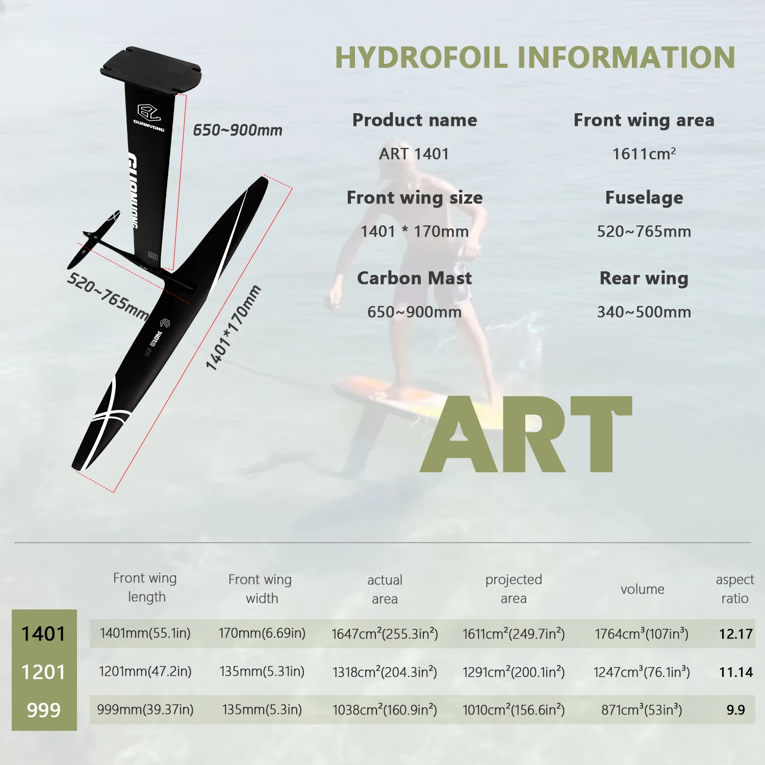 2026 Hot Sale -HP 1401 High-Performance Hydrofoil 1611sqcm Full Carbon Mast Kitesurfing Pumping Kite Board Foil SUP Wingfoil