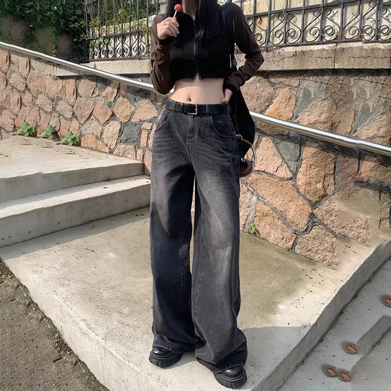 Spring Women Pants Loose Sweet Cool Wide Leg Jeans Lady High Feel High Waisted Pear Shaped Body Jeans Girls Fashion Trendy Pants