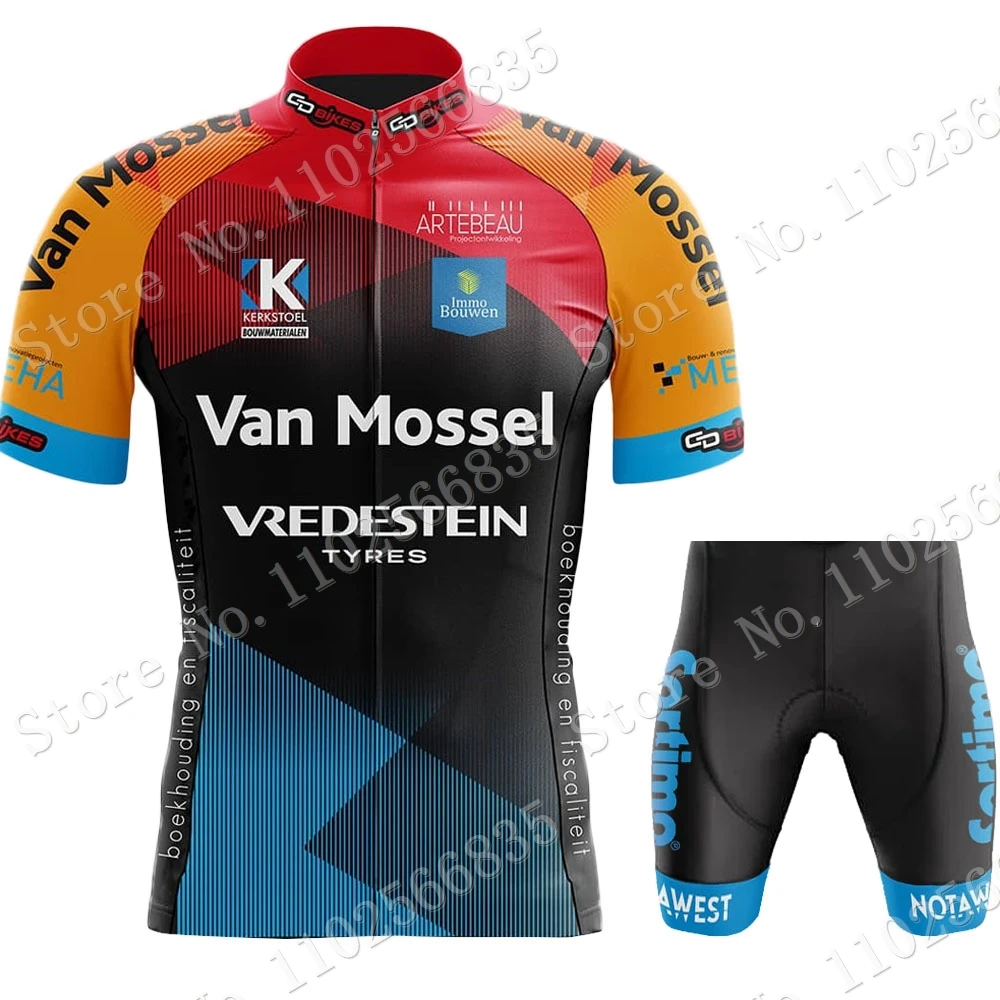 2023 Van Mossel Heist Cycling Team Jersey Set Short Sleeve Belgium Clothing Mens Road Bike Shirts Suit Bicycle Bib Shorts MTB