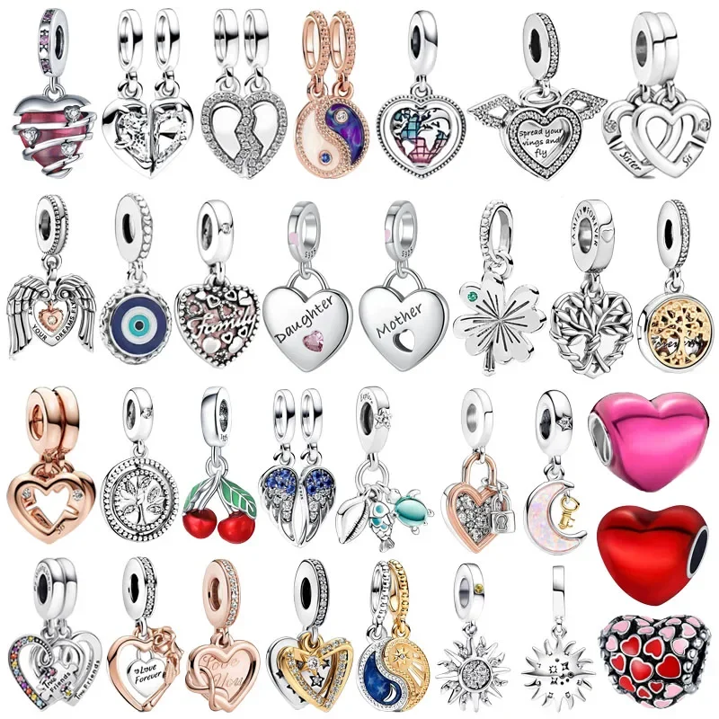 

new in 100% 925 Sterling Silver Red Color Series Heart Shape Charms Beads Fit Pandora 925 Original Bracelets Lucky Jewelry Gifts