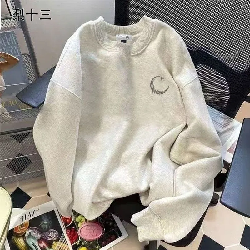 Wykwintna nowa bluza z okrągłym dekoltem i długimi rękawami, popularne jesienno-zimowe style, uniwersalna, swobodna, modna, luźna i sportowa góra.