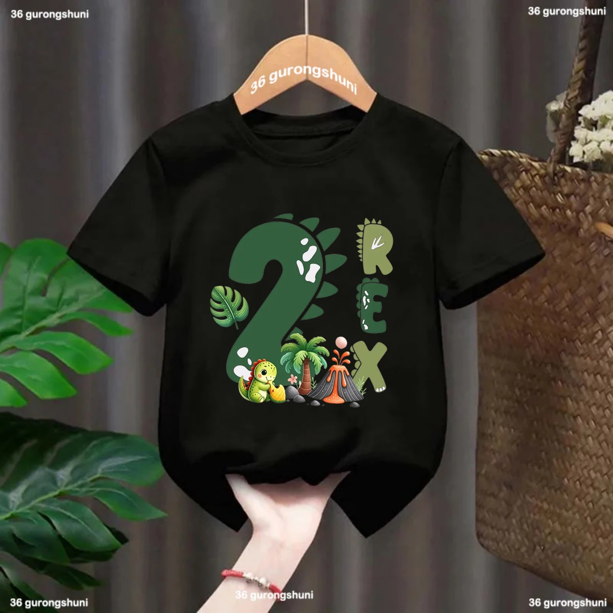Personalized Name 2-Year-Old Birthday Boy T-Shirt Transportation/Dinosaur-Themed 2nd Birthday Party Gift Clothing Summer Tshirt