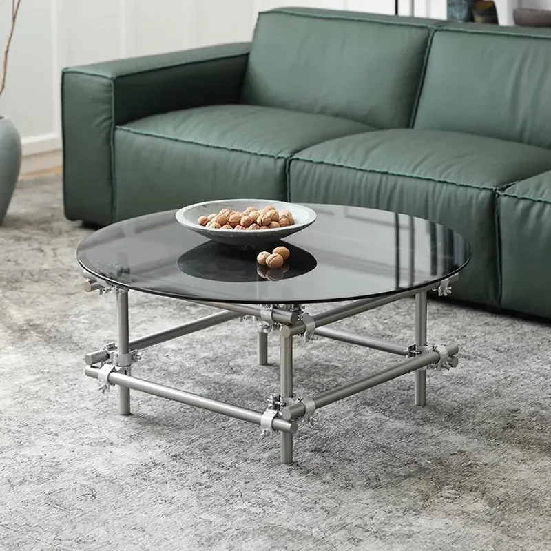 High-end retro round coffee table modern luxury stainless steel central table